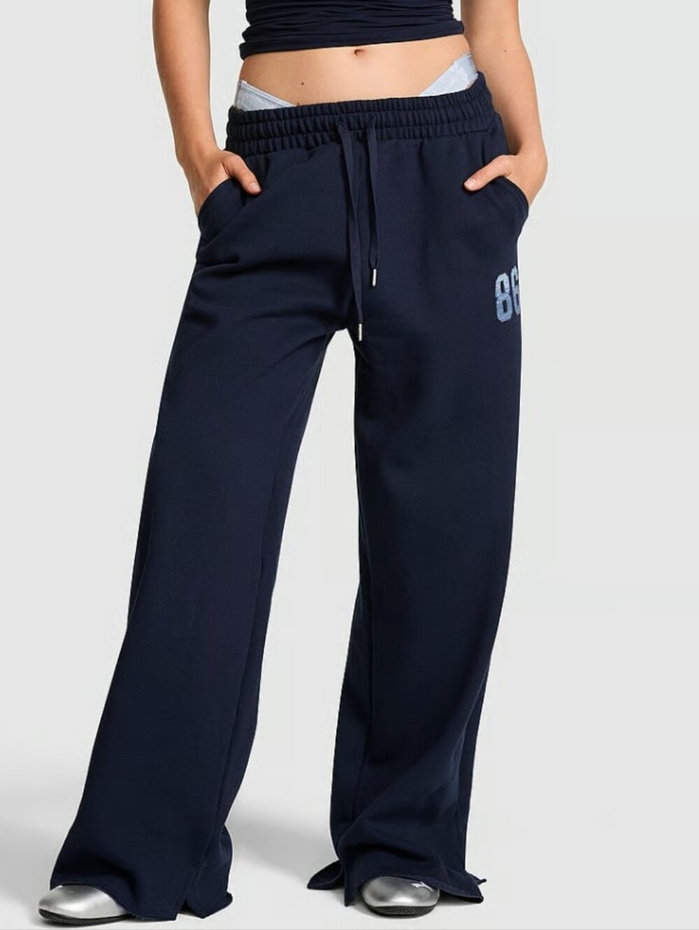 VS PINK Campus Fleece Wide-Leg Split-Hem Sweatpants Sz Small NWT